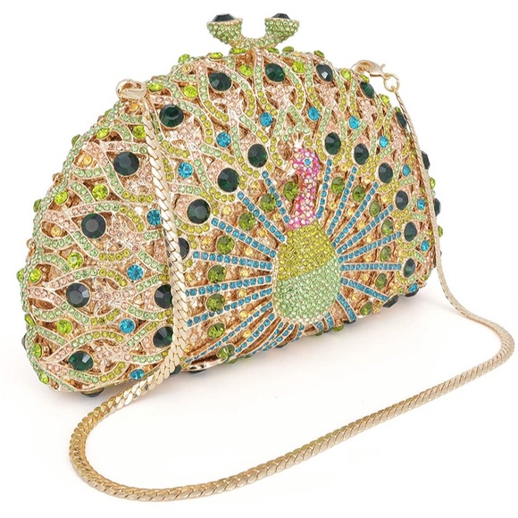 Crystal Peacock Rhinestone Clutch Evening Bag - Picture 3 of 16